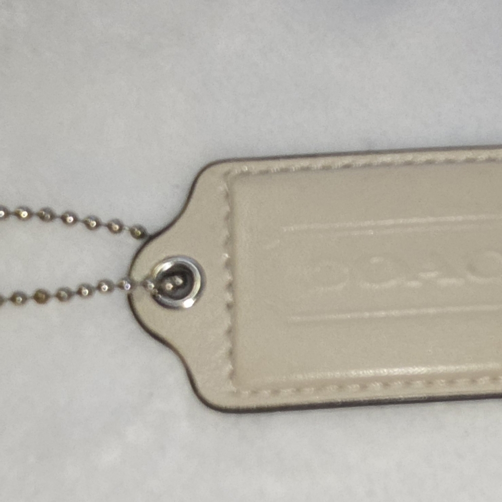 Coach Beige Leather Bag Tag with Ball Chain EUC
